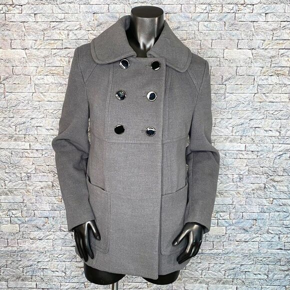 Style and Co. Double Breasted Pea Coat Size Small Button Down Gray Pocket - Picture 1 of 7